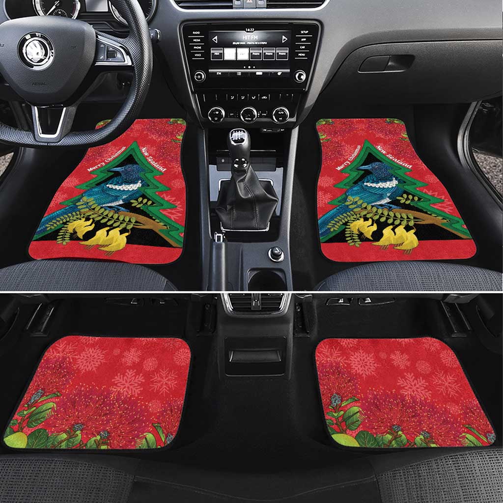 New Zealand Christmas In July Car Mats Kowhai Tui Bird With Pohutukawa - Red LT14 Set 4pcs Red - Polynesian Pride