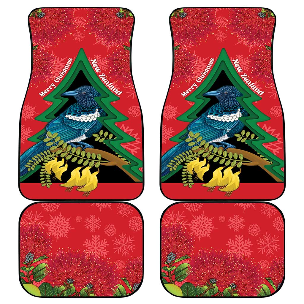 New Zealand Christmas In July Car Mats Kowhai Tui Bird With Pohutukawa - Red LT14 - Polynesian Pride
