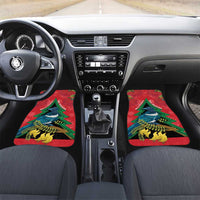New Zealand Christmas In July Car Mats Kowhai Tui Bird With Pohutukawa - Red LT14 Set 2pcs - Front Red - Polynesian Pride