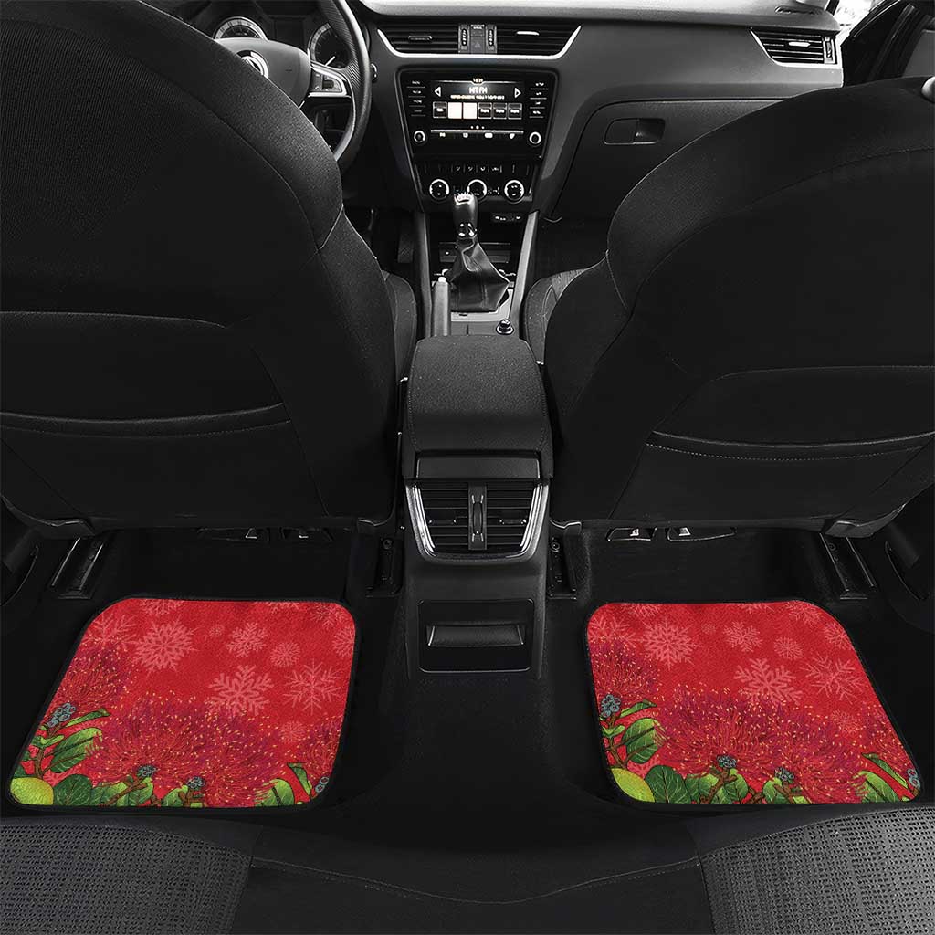 New Zealand Christmas In July Car Mats Kowhai Tui Bird With Pohutukawa - Red LT14 Set 2pcs - Back Red - Polynesian Pride