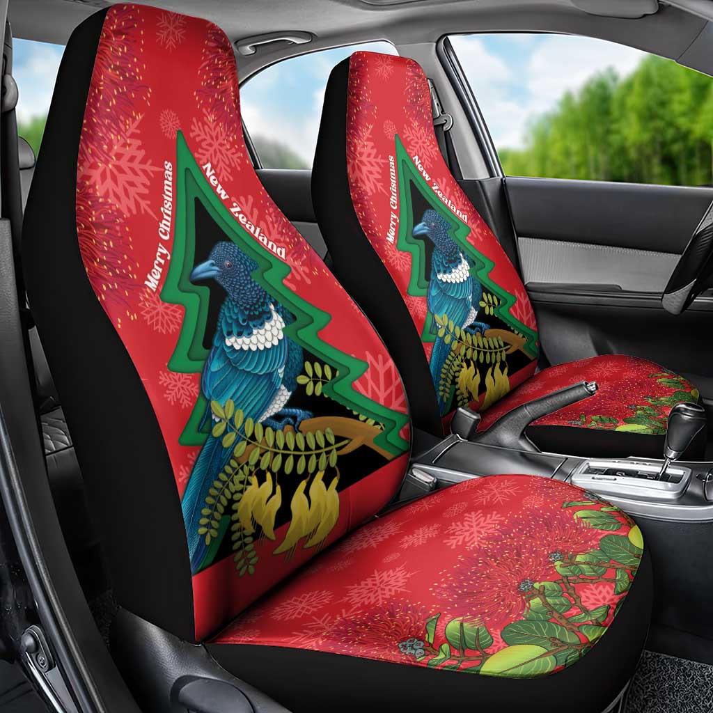 New Zealand Christmas In July Car Seat Cover Kowhai Tui Bird With Pohutukawa - Red LT14 - Polynesian Pride