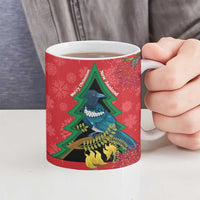 New Zealand Christmas In July Ceramic Mug Kowhai Tui Bird With Pohutukawa - Red LT14 - Polynesian Pride
