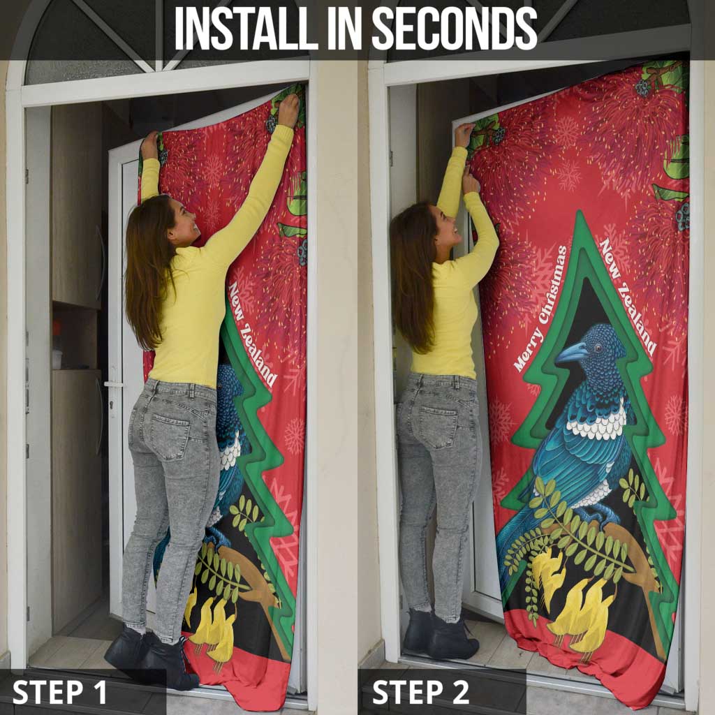 New Zealand Christmas In July Door Cover Kowhai Tui Bird With Pohutukawa - Red LT14 - Polynesian Pride
