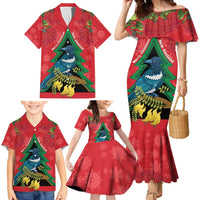 New Zealand Christmas In July Family Matching Mermaid Dress and Hawaiian Shirt Kowhai Tui Bird With Pohutukawa - Red LT14 - Polynesian Pride