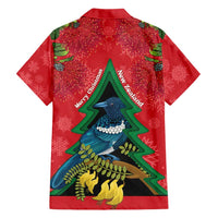 New Zealand Christmas In July Family Matching Short Sleeve Bodycon Dress and Hawaiian Shirt Kowhai Tui Bird With Pohutukawa - Red LT14 - Polynesian Pride