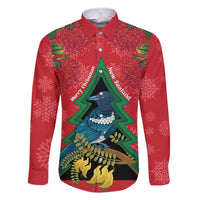 New Zealand Christmas In July Family Matching Short Sleeve Bodycon Dress and Hawaiian Shirt Kowhai Tui Bird With Pohutukawa - Red LT14 Dad's Shirt - Long Sleeve Red - Polynesian Pride