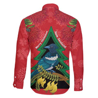 New Zealand Christmas In July Family Matching Short Sleeve Bodycon Dress and Hawaiian Shirt Kowhai Tui Bird With Pohutukawa - Red LT14 - Polynesian Pride