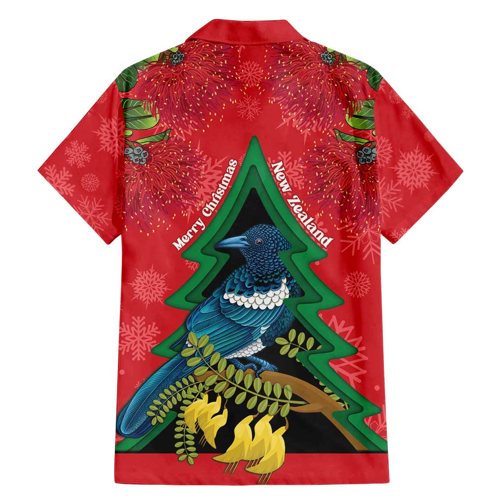 New Zealand Christmas In July Family Matching Summer Maxi Dress and Hawaiian Shirt Kowhai Tui Bird With Pohutukawa - Red LT14 - Polynesian Pride