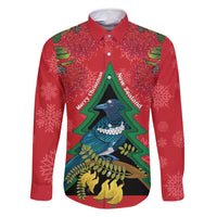 New Zealand Christmas In July Family Matching Summer Maxi Dress and Hawaiian Shirt Kowhai Tui Bird With Pohutukawa - Red LT14 Dad's Shirt - Long Sleeve Red - Polynesian Pride