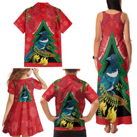 New Zealand Christmas In July Family Matching Tank Maxi Dress and Hawaiian Shirt Kowhai Tui Bird With Pohutukawa - Red LT14 - Polynesian Pride