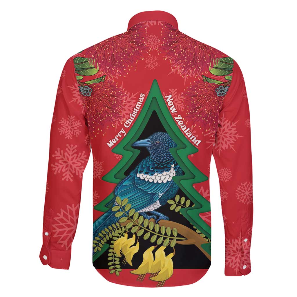 New Zealand Christmas In July Family Matching Tank Maxi Dress and Hawaiian Shirt Kowhai Tui Bird With Pohutukawa - Red LT14 - Polynesian Pride