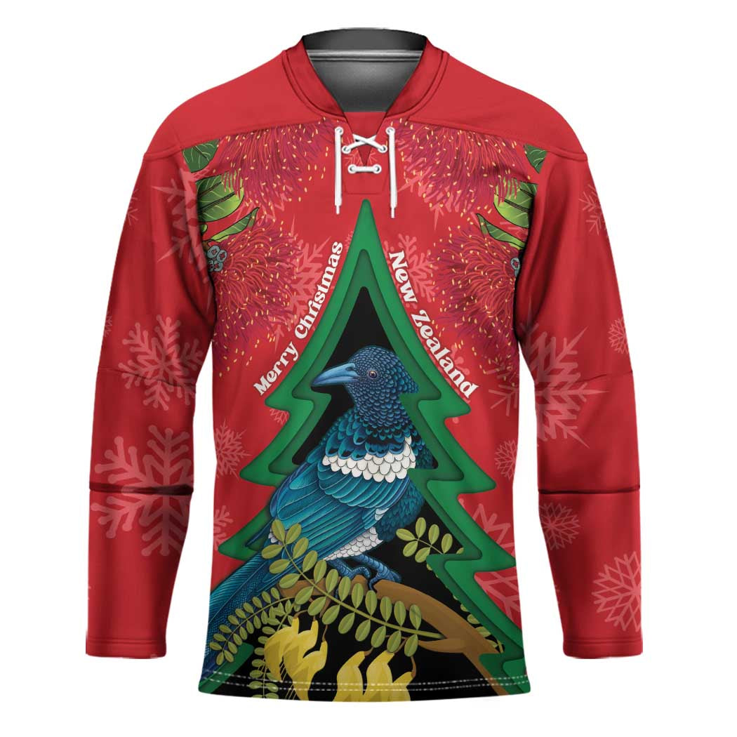 New Zealand Christmas In July Hockey Jersey Kowhai Tui Bird With Pohutukawa - Red LT14 Unisex Red - Polynesian Pride