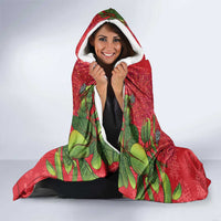 New Zealand Christmas In July Hooded Blanket Kowhai Tui Bird With Pohutukawa - Red LT14 - Polynesian Pride