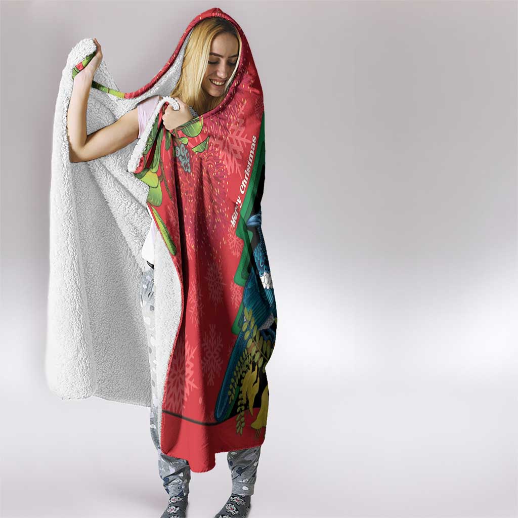 New Zealand Christmas In July Hooded Blanket Kowhai Tui Bird With Pohutukawa - Red LT14 - Polynesian Pride