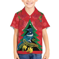 New Zealand Christmas In July Kid Hawaiian Shirt Kowhai Tui Bird With Pohutukawa - Red LT14 Kid Red - Polynesian Pride