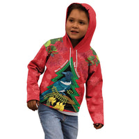 New Zealand Christmas In July Kid Hoodie Kowhai Tui Bird With Pohutukawa - Red LT14 - Polynesian Pride