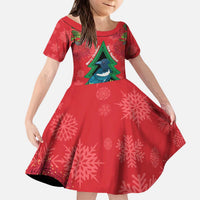 New Zealand Christmas In July Kid Short Sleeve Dress Kowhai Tui Bird With Pohutukawa - Red LT14 KID Red - Polynesian Pride