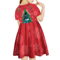 New Zealand Christmas In July Kid Short Sleeve Dress Kowhai Tui Bird With Pohutukawa - Red LT14 - Polynesian Pride