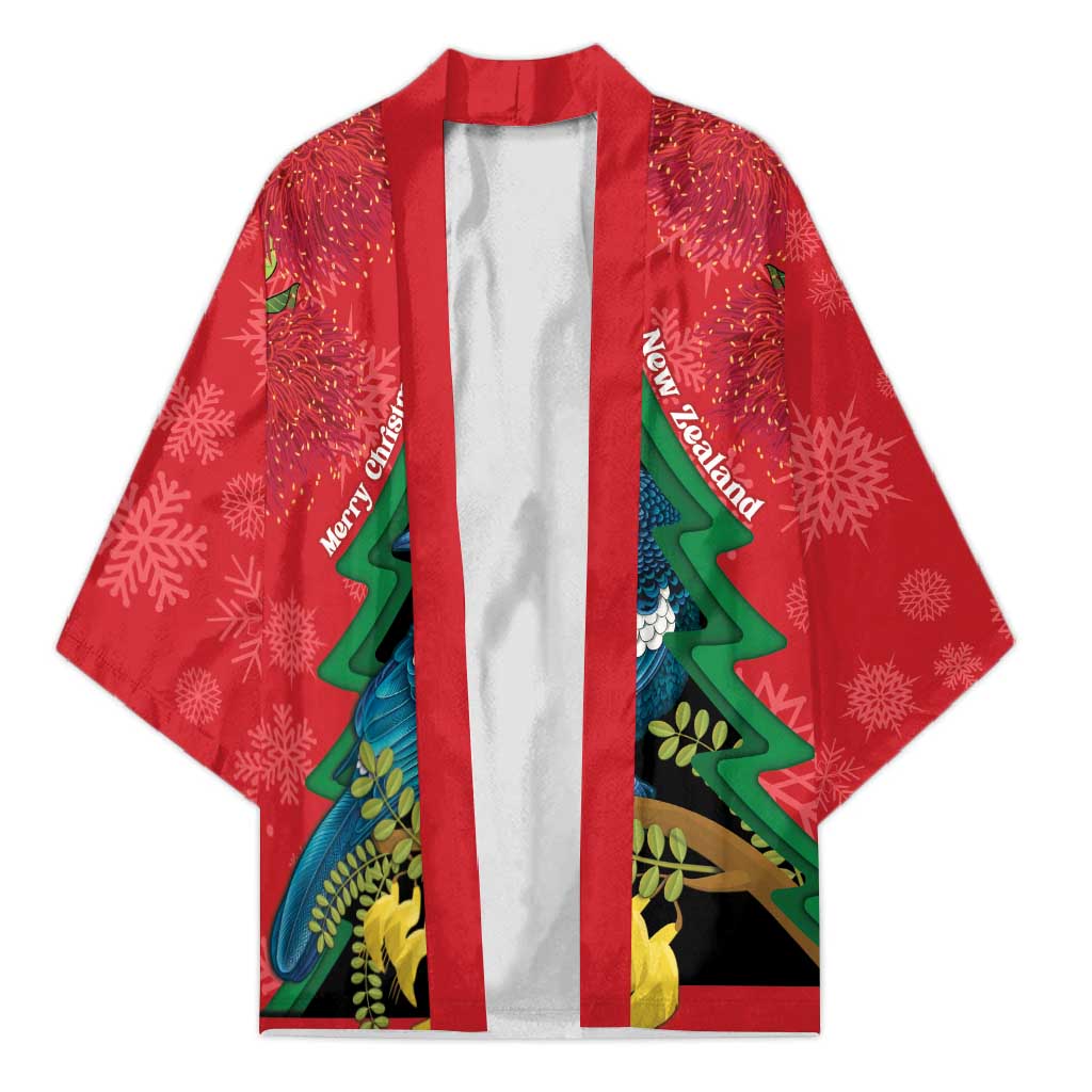 New Zealand Christmas In July Kimono Kowhai Tui Bird With Pohutukawa - Red LT14 Unisex Red - Polynesian Pride