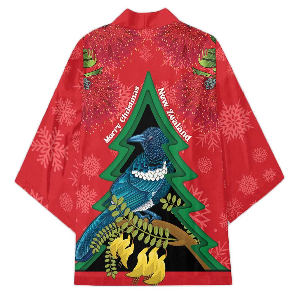 New Zealand Christmas In July Kimono Kowhai Tui Bird With Pohutukawa - Red LT14 - Polynesian Pride