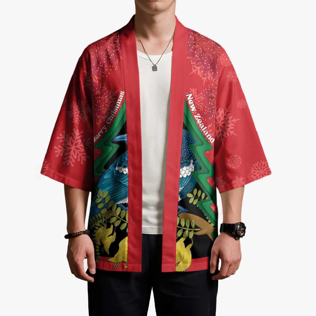 New Zealand Christmas In July Kimono Kowhai Tui Bird With Pohutukawa - Red LT14 - Polynesian Pride