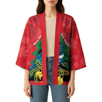 New Zealand Christmas In July Kimono Kowhai Tui Bird With Pohutukawa - Red LT14 - Polynesian Pride