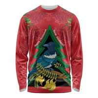 New Zealand Christmas In July Long Sleeve Shirt Kowhai Tui Bird With Pohutukawa - Red LT14 Unisex Red - Polynesian Pride