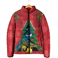 New Zealand Christmas In July Padded Jacket Kowhai Tui Bird With Pohutukawa - Red LT14 - Polynesian Pride