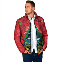 New Zealand Christmas In July Padded Jacket Kowhai Tui Bird With Pohutukawa - Red LT14 - Polynesian Pride