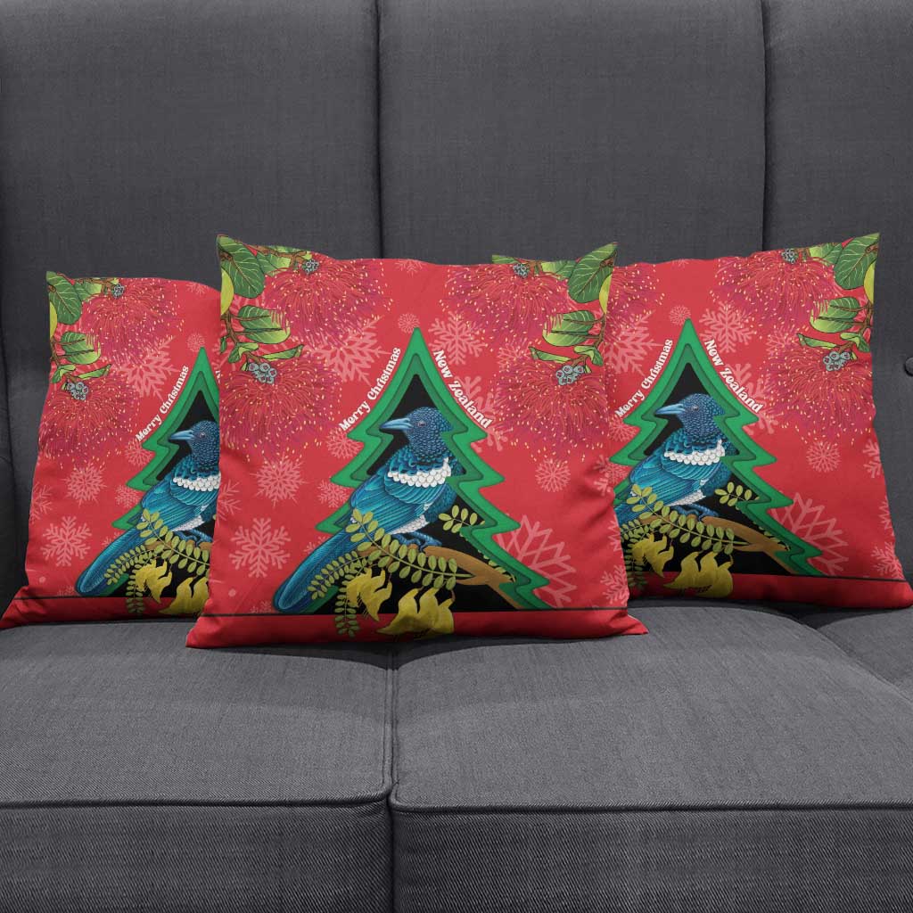 New Zealand Christmas In July Pillow Cover Kowhai Tui Bird With Pohutukawa - Red LT14 - Polynesian Pride