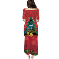 New Zealand Christmas In July Puletasi Kowhai Tui Bird With Pohutukawa - Red LT14 - Polynesian Pride