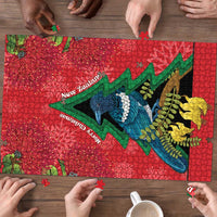New Zealand Christmas In July Puzzle Kowhai Tui Bird With Pohutukawa - Red LT14 - Polynesian Pride