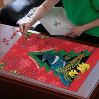 New Zealand Christmas In July Puzzle Kowhai Tui Bird With Pohutukawa - Red LT14 - Polynesian Pride