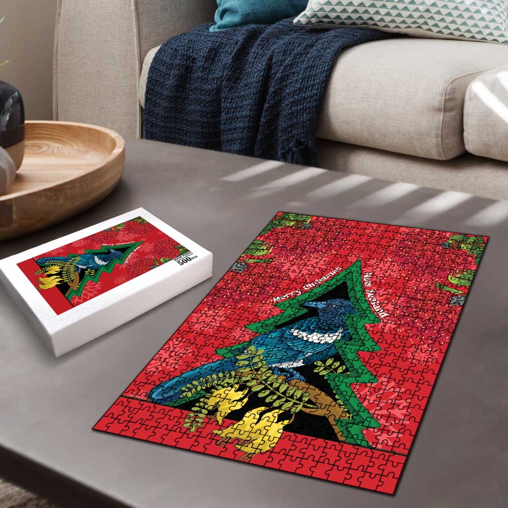 New Zealand Christmas In July Puzzle Kowhai Tui Bird With Pohutukawa - Red LT14 - Polynesian Pride