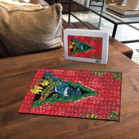 New Zealand Christmas In July Puzzle Kowhai Tui Bird With Pohutukawa - Red LT14 - Polynesian Pride