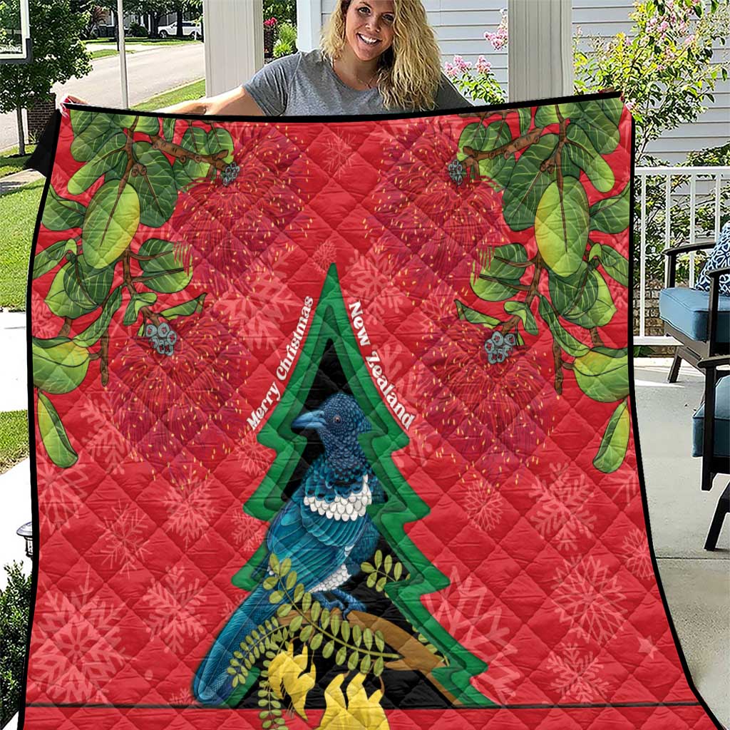 New Zealand Christmas In July Quilt Kowhai Tui Bird With Pohutukawa - Red LT14 Red - Polynesian Pride