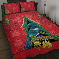 New Zealand Christmas In July Quilt Bed Set Kowhai Tui Bird With Pohutukawa - Red LT14 Red - Polynesian Pride