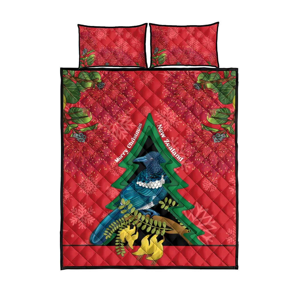 New Zealand Christmas In July Quilt Bed Set Kowhai Tui Bird With Pohutukawa - Red LT14 - Polynesian Pride