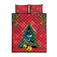 New Zealand Christmas In July Quilt Bed Set Kowhai Tui Bird With Pohutukawa - Red LT14 - Polynesian Pride