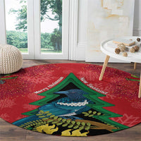 New Zealand Christmas In July Round Carpet Kowhai Tui Bird With Pohutukawa - Red LT14 - Polynesian Pride