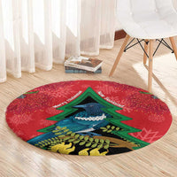 New Zealand Christmas In July Round Carpet Kowhai Tui Bird With Pohutukawa - Red LT14 - Polynesian Pride