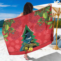 New Zealand Christmas In July Sarong Kowhai Tui Bird With Pohutukawa - Red LT14 One Size 44 x 66 inches Red - Polynesian Pride