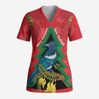 New Zealand Christmas In July Scrub Top Kowhai Tui Bird With Pohutukawa - Red LT14 Adult Red - Polynesian Pride