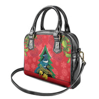 New Zealand Christmas In July Shoulder Handbag Kowhai Tui Bird With Pohutukawa - Red LT14 - Polynesian Pride