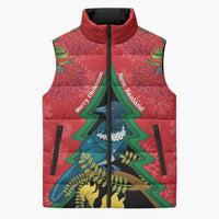 New Zealand Christmas In July Sleeveless Puffer Jacket Kowhai Tui Bird With Pohutukawa - Red LT14 Unisex Red - Polynesian Pride
