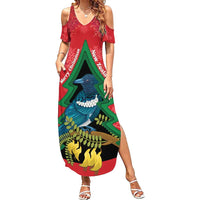 New Zealand Christmas In July Summer Maxi Dress Kowhai Tui Bird With Pohutukawa - Red LT14 Women Red - Polynesian Pride