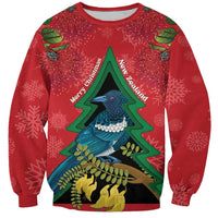 New Zealand Christmas In July Sweatshirt Kowhai Tui Bird With Pohutukawa - Red LT14 Unisex Red - Polynesian Pride