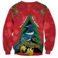 New Zealand Christmas In July Sweatshirt Kowhai Tui Bird With Pohutukawa - Red LT14 - Polynesian Pride