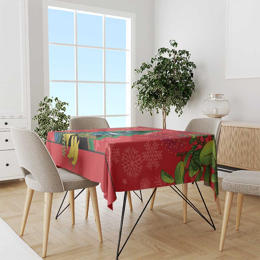 New Zealand Christmas In July Tablecloth Kowhai Tui Bird With Pohutukawa - Red LT14 - Polynesian Pride