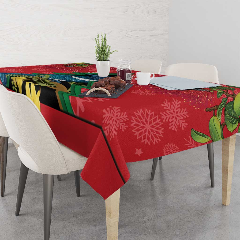 New Zealand Christmas In July Tablecloth Kowhai Tui Bird With Pohutukawa - Red LT14 - Polynesian Pride